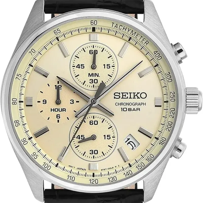 Seiko Chronograph Champagne Dial Calfskin Men’s Watch- SSB383P1